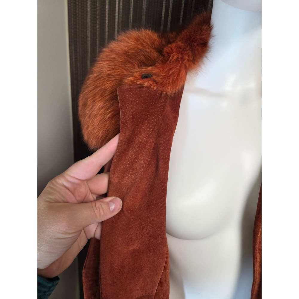 Jean Pecarel Paris 1970 penny lane Vintage Suede real fur Orange rust small - Picture 8 of 16